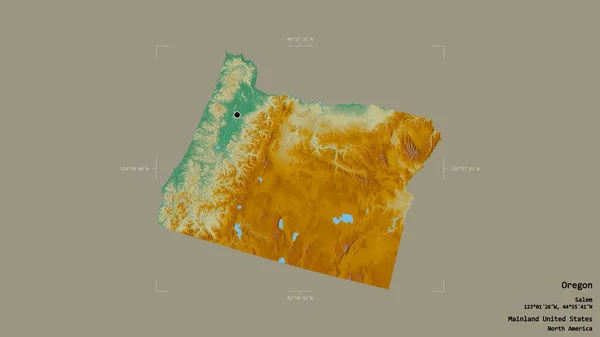 米国本土のオレゴン州の地域は 洗練された境界の箱の中にしっかりとした背景に隔離されています ラベル 地形図 3Dレンダリング — ストック写真