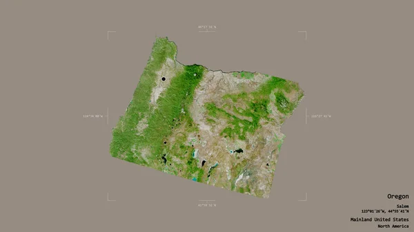 米国本土のオレゴン州の地域は 洗練された境界の箱の中にしっかりとした背景に隔離されています ラベル 衛星画像 3Dレンダリング — ストック写真