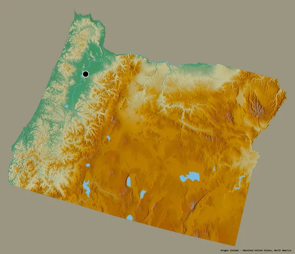 Form Oregon Delstaten Usa Med Sin Huvudstad Isolerad Solid Färg — Stockfoto