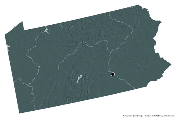 Shape Pennsylvania Staat Mainland Verenigde Staten Met Hoofdstad Geïsoleerd Witte — Stockfoto