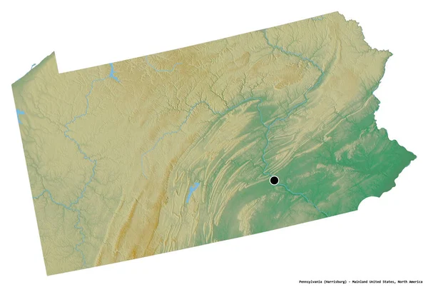 Tvar Pensylvánie Stát Pevninské Spojené Státy Hlavním Městem Izolovaným Bílém — Stock fotografie