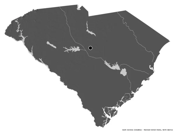 サウスカロライナ州はアメリカ合衆国本土の州であり 州都は白地に孤立している 標高マップ 3Dレンダリング — ストック写真