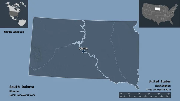 Форма Південної Дакоти Штат Мейнленд Столиця Масштаб Відстаней Превью Етикетки — стокове фото