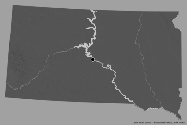 サウスダコタ州の形 米国本土の状態 その資本金は 固体色の背景に隔離されています 標高マップ 3Dレンダリング — ストック写真