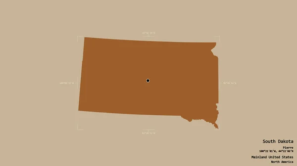 Obszar Dakoty Południowej Stan Kontynentalny Stany Zjednoczone Odizolowany Solidnym Tle — Zdjęcie stockowe