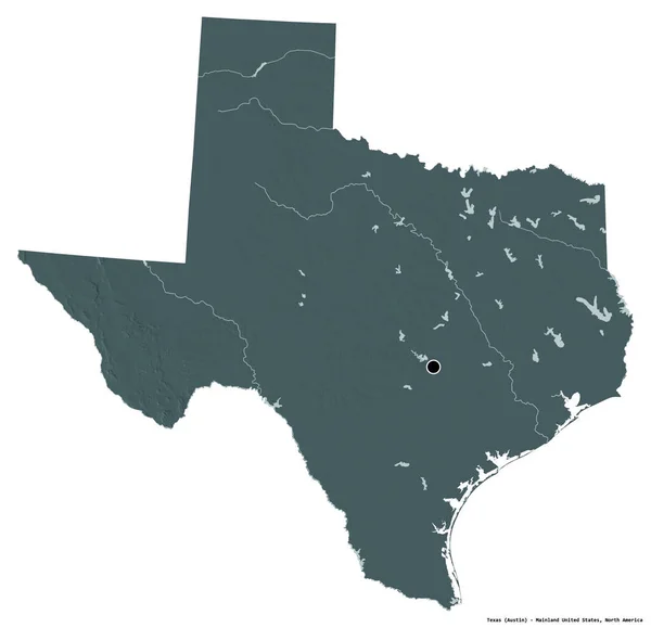 Форма Техаса Штат Континентальная Часть Сша Столицей Изолированной Белом Фоне — стоковое фото