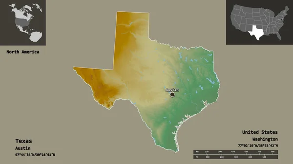 Texas Alakja Egyesült Államok Kontinentális Része Fővárosa Távolsági Skála Előnézet — Stock Fotó
