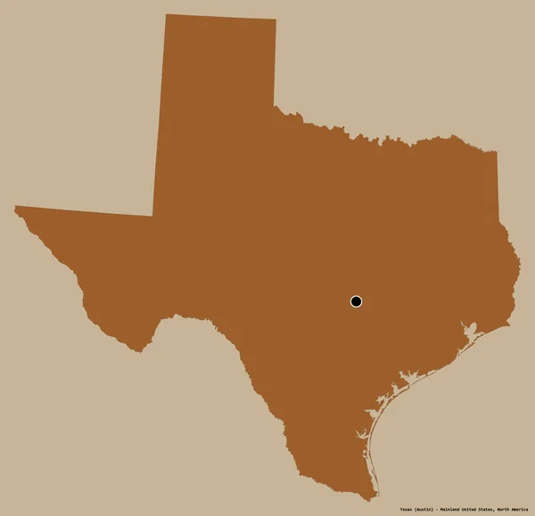テキサス州の形 米国本土の状態 その資本金は 固体色の背景に隔離されています パターン化されたテクスチャの構成 3Dレンダリング — ストック写真