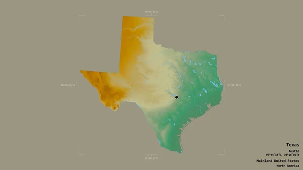 得克萨斯州的一个地区 美国大陆 孤立在一个坚实的背景在一个地理参考的包围盒 地形浮雕图 3D渲染 — 图库照片