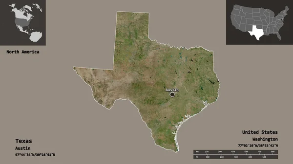 Forma Texas Estado Continente Estados Unidos Sua Capital Escala Distância — Fotografia de Stock
