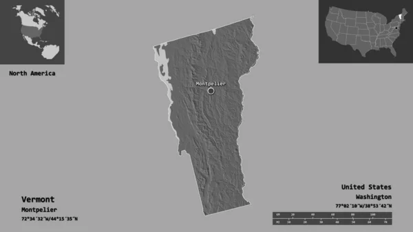 Forma Vermont Estado Continente Estados Unidos Sua Capital Escala Distância — Fotografia de Stock