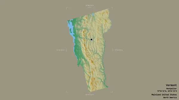 米国本土のバーモント州の地域は 洗練された境界の箱の中にしっかりとした背景に隔離されています ラベル 地形図 3Dレンダリング — ストック写真