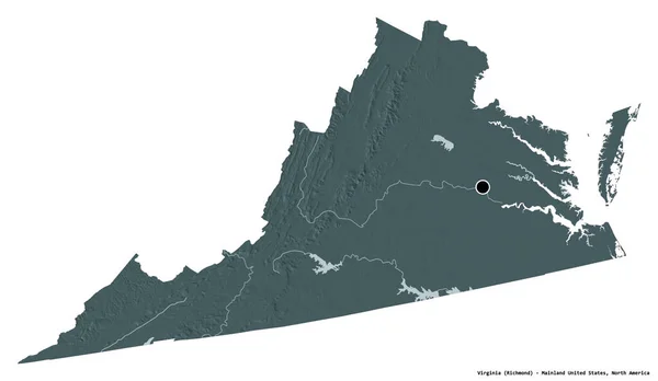Kształt Wirginii Stan Kontynentalny Stany Zjednoczone Stolicą Odizolowaną Białym Tle — Zdjęcie stockowe