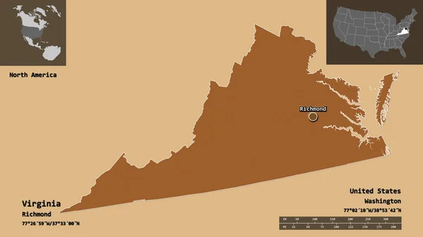 Shape Virginia State Mainland United States Its Capital Escala Distancia — Foto de Stock