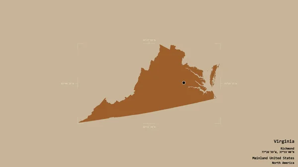 Virginia Területe Egyesült Államok Kontinentális Része Szilárd Háttérrel Elszigetelve Egy — Stock Fotó