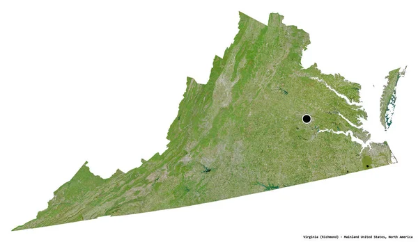 バージニア州はアメリカ合衆国本土州であり 州都は白地に孤立している 衛星画像 3Dレンダリング — ストック写真
