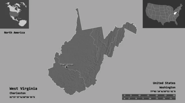 Shape West Virginia State Mainland United States Its Capital Escala —  Fotos de Stock