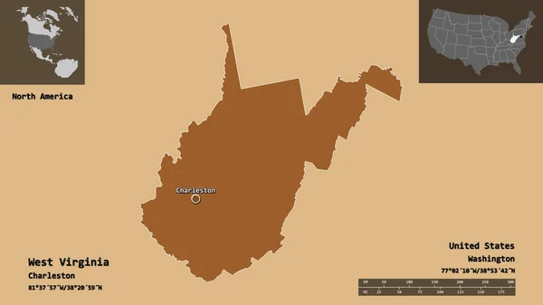 Shape West Virginia State Mainland United States Its Capital Escala —  Fotos de Stock