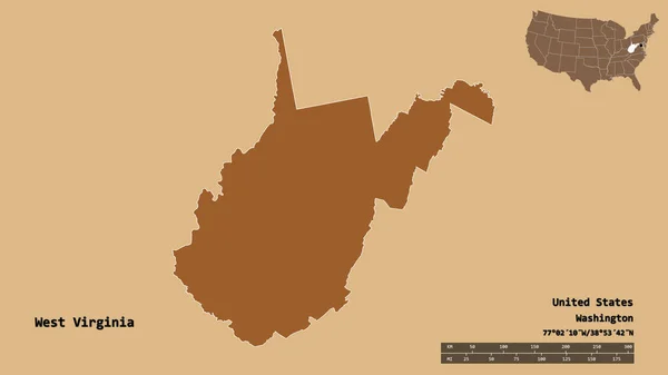 Shape West Virginia Bundesstaat Festland Der Vereinigten Staaten Mit Seiner — Stockfoto