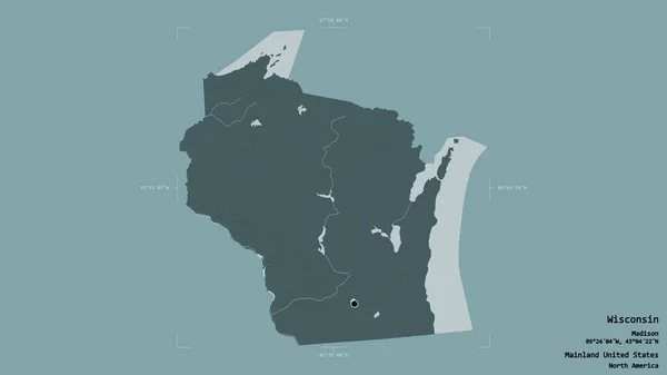 Area Wisconsin State Mainland United States Isolated Solid Background Georeferenced — Stock Photo, Image