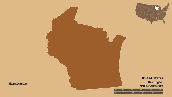 Alakja Wisconsin Állam Kontinentális Egyesült Államok Tőke Elszigetelt Szilárd Háttérrel — Stock Fotó