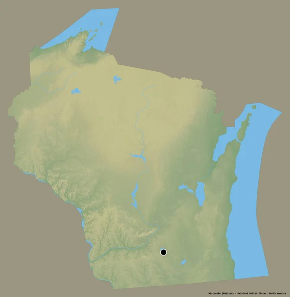 Shape Wisconsin State Mainland United States Its Capital Isolated Solid — Stock Photo, Image