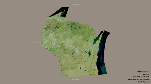 威斯康星州的一个地区 美国大陆 孤立在一个坚实的背景在一个地理参考的包围盒 卫星图像 3D渲染 — 图库照片