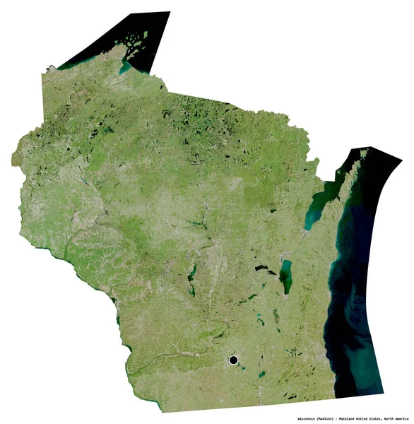 美国大陆州威斯康星州的形状 其首都被白色背景隔离 卫星图像 3D渲染 — 图库照片