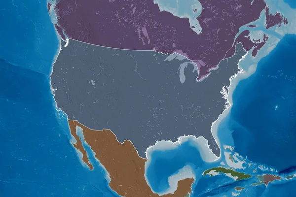 Εκτεταμένη Περιοχή Των Ηπειρωτικών Ηνωμένων Πολιτειών Έγχρωμο Υψομετρικό Χάρτη Απόδοση — Φωτογραφία Αρχείου