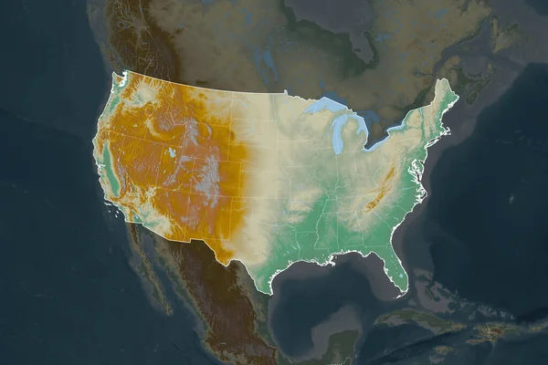 Shape Mainland United States Separated Desaturation Neighboring Areas Borders Topographic — Stock Photo, Image