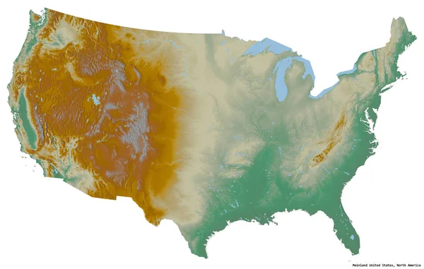 美国大陆的形状 其首都为白色背景 地形浮雕图 3D渲染 — 图库照片