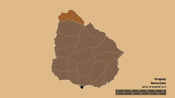 Forme Désaturée Uruguay Avec Capitale Principale Division Régionale Zone Séparée — Photo