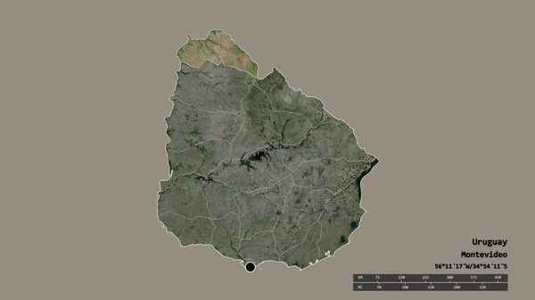 以首都 主要区域分部和分隔的阿蒂加斯地区为首都的乌拉圭的绝望面貌 卫星图像 3D渲染 — 图库照片
