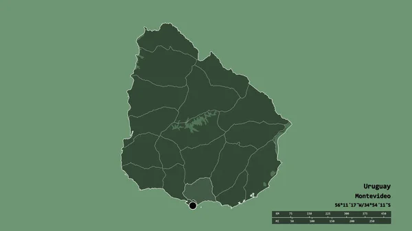 主要な地域部門と分離されたカネロン地域とウルグアイの荒廃した形 ラベル 色の標高マップ 3Dレンダリング — ストック写真