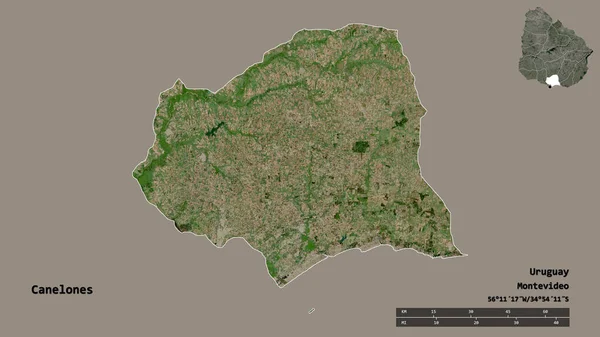 ウルグアイ省のカナロンの形で その首都はしっかりとした背景に隔離されています 距離スケール リージョンプレビュー およびラベル 衛星画像 3Dレンダリング — ストック写真