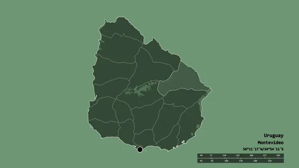 主要な地域部門と分離セロ ラーゴ地域とウルグアイの荒廃した形 ラベル 色の標高マップ 3Dレンダリング — ストック写真