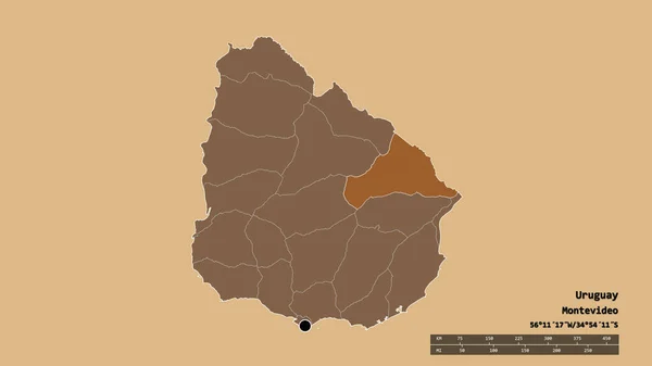 Desaturerad Form Uruguay Med Dess Huvudstad Huvudsakliga Regionala Indelning Och — Stockfoto