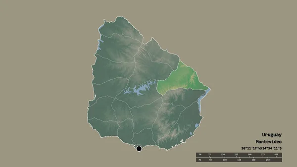 主要な地域部門と分離セロ ラーゴ地域とウルグアイの荒廃した形 ラベル 地形図 3Dレンダリング — ストック写真