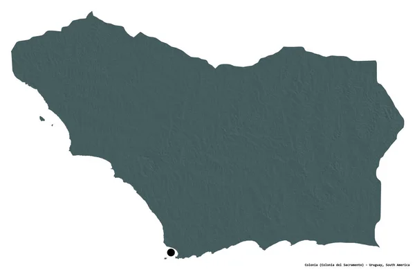 コロンビアの形 ウルグアイの部門 その首都は白い背景に隔離されました 色の標高マップ 3Dレンダリング — ストック写真