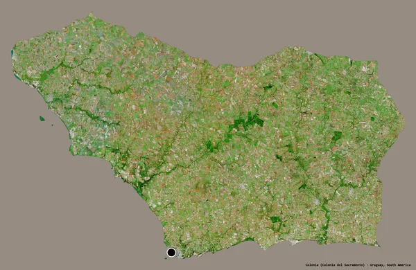 乌拉圭省科洛尼亚的形状 其首都被隔离在纯色的背景上 卫星图像 3D渲染 — 图库照片