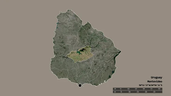 ウルグアイの首都 主要な地域部門と分離されたドゥラズノ地域での荒廃した形 ラベル 衛星画像 3Dレンダリング — ストック写真
