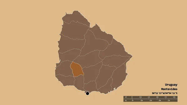 ウルグアイの首都 主要な地域部門と分離されたフローレス地域での荒廃した形 ラベル パターン化されたテクスチャの構成 3Dレンダリング — ストック写真