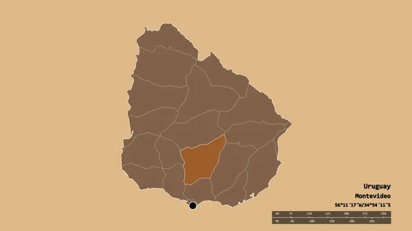 ウルグアイの首都 主要な地域部門と分離されたフロリダ地域での荒廃した形 ラベル パターン化されたテクスチャの構成 3Dレンダリング — ストック写真