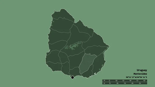 수도인 우루과이의 황폐화 형태와 그리고 지역을 것이었다 라벨이요 지형도 렌더링 — 스톡 사진