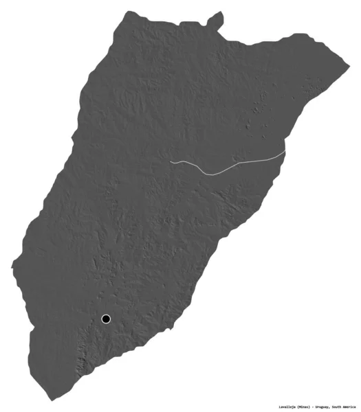 Kształt Lavalleja Departament Urugwaju Stolicą Odizolowaną Białym Tle Dwupoziomowa Mapa — Zdjęcie stockowe