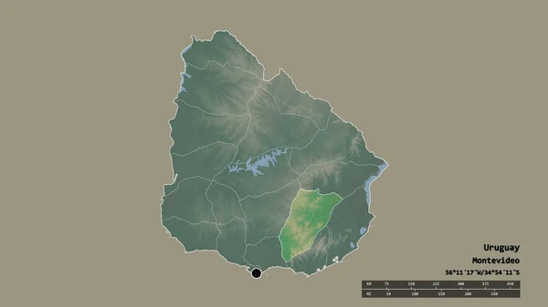 以乌拉圭首都 主要区域分部和分裂的拉瓦列亚地区为首都的乌拉圭的绝望状态 地形浮雕图 3D渲染 — 图库照片