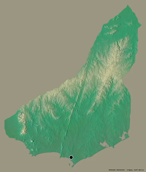 乌拉圭省马尔多纳多的形状 其首都以纯色背景隔离 地形浮雕图 3D渲染 — 图库照片