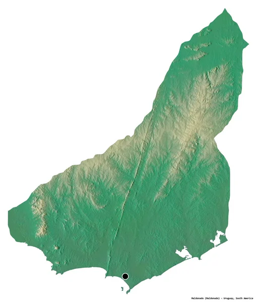 ウルグアイ省のマルドナードの形で その首都は白い背景に孤立しています 地形図 3Dレンダリング — ストック写真