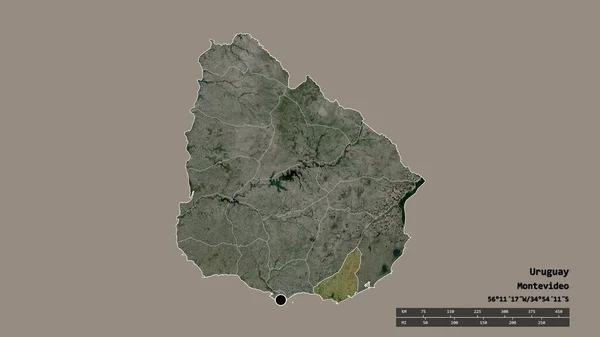 以首都 主要区域分部和分开的马尔多纳多地区为首都的乌拉圭的绝望面貌 卫星图像 3D渲染 — 图库照片