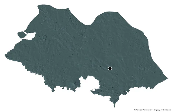 ウルグアイの首都モンテビデオの形は 白い背景に隔離されています 色の標高マップ 3Dレンダリング — ストック写真
